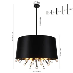 Moody Luxe Starburst Crystal Black Fabric Drum Cage Chandelier