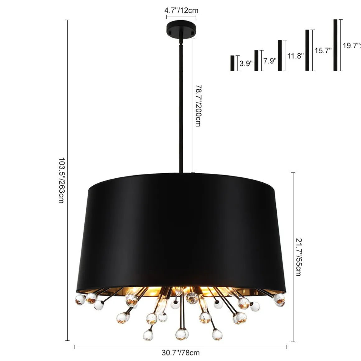 Moody Luxe Starburst Crystal Black Fabric Drum Cage Chandelier
