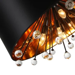 Moody Luxe Starburst Crystal Black Fabric Drum Cage Chandelier