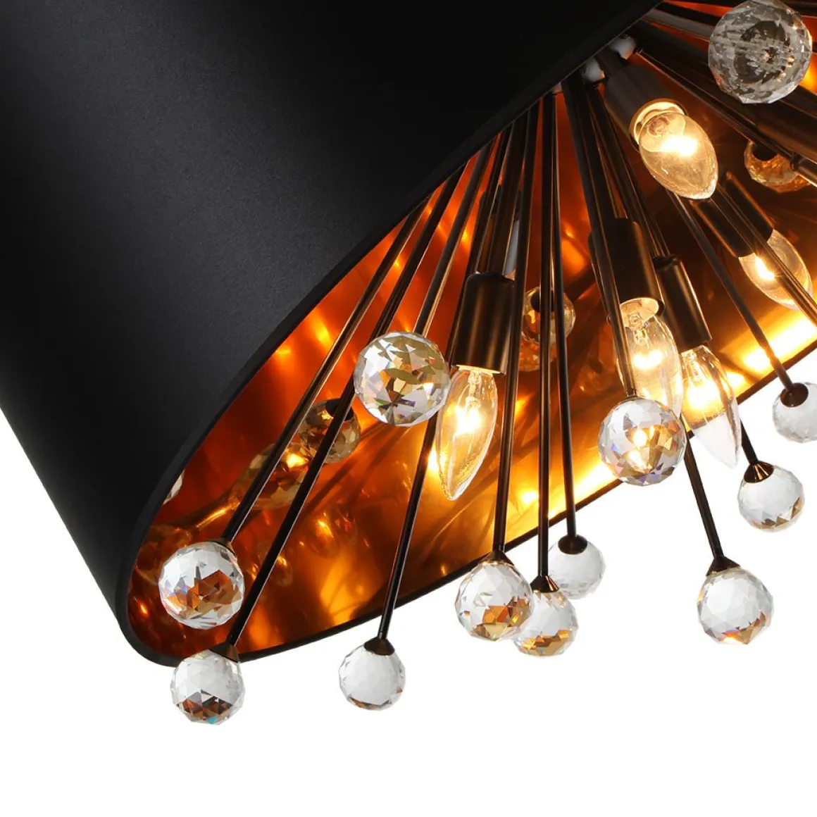 Moody Luxe Starburst Crystal Black Fabric Drum Cage Chandelier
