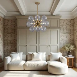 Morandi 18-Light Cluster Lavender Gray Glass Bubble Chandelier
