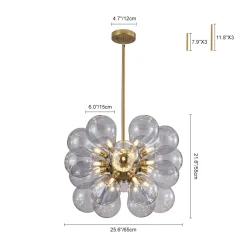 Morandi 18-Light Cluster Lavender Gray Glass Bubble Chandelier