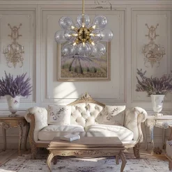 Morandi 18-Light Cluster Lavender Gray Glass Bubble Chandelier