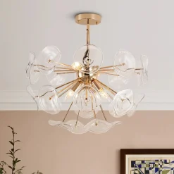 Morning Glory Glass Bloom Sunburst Semi Flush Chandelier