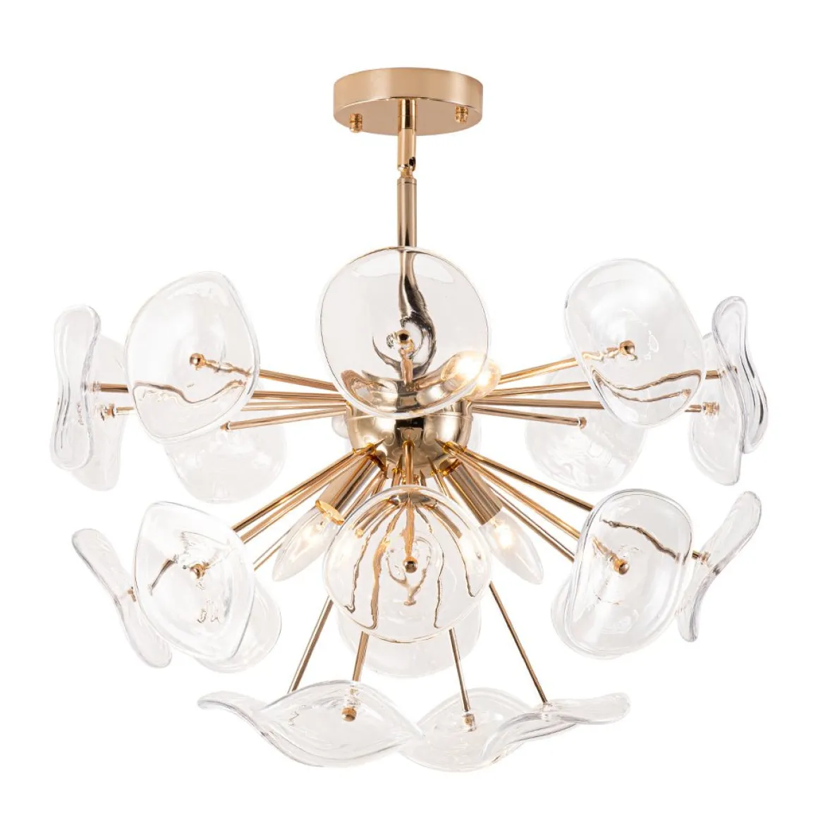 Morning Glory Glass Bloom Sunburst Semi Flush Chandelier