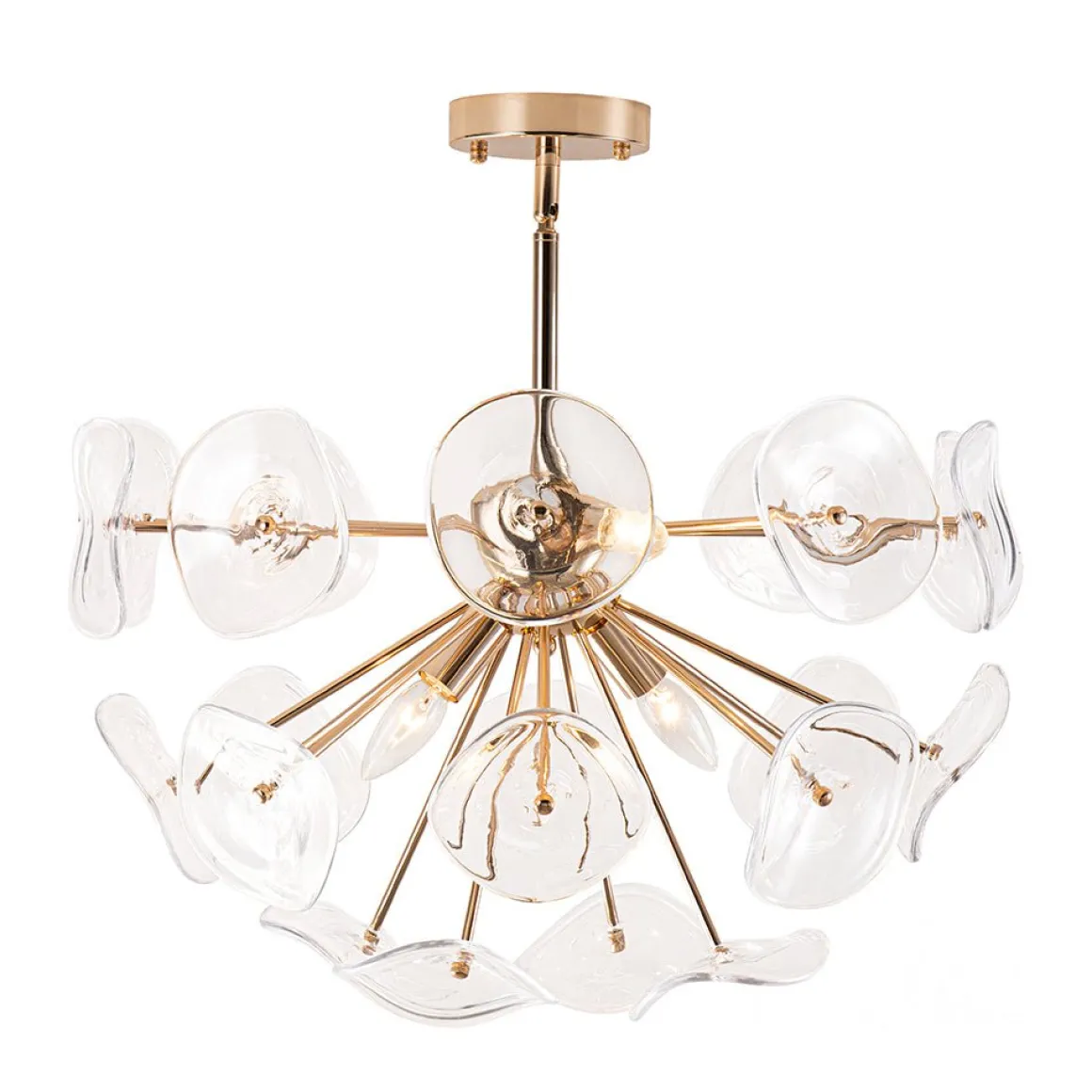 Morning Glory Glass Bloom Sunburst Semi Flush Chandelier