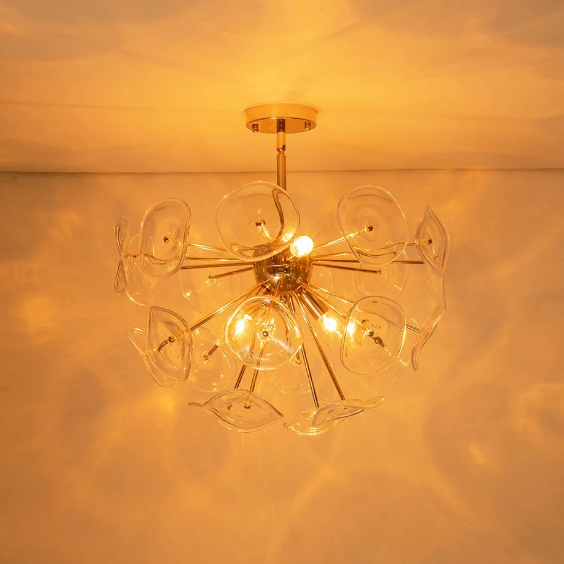 Morning Glory Glass Bloom Sunburst Semi Flush Chandelier