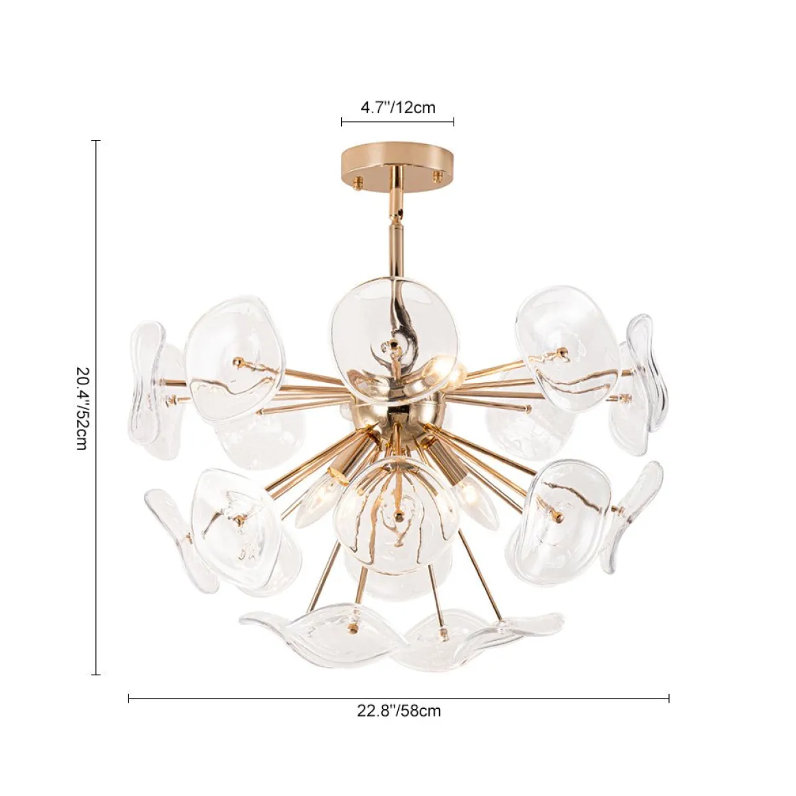 Morning Glory Glass Bloom Sunburst Semi Flush Chandelier