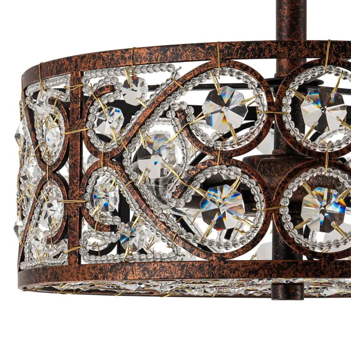 Moroccan Antique Crystal Drum Cage Semi Flush Mount