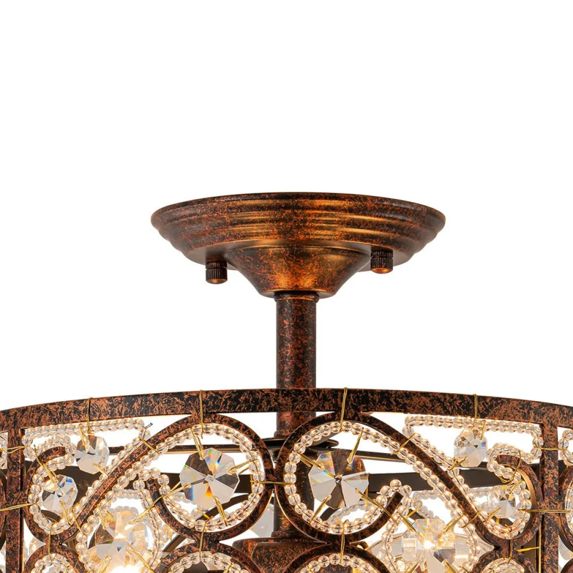 Moroccan Antique Crystal Drum Cage Semi Flush Mount