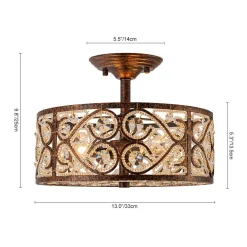 Moroccan Antique Crystal Drum Cage Semi Flush Mount