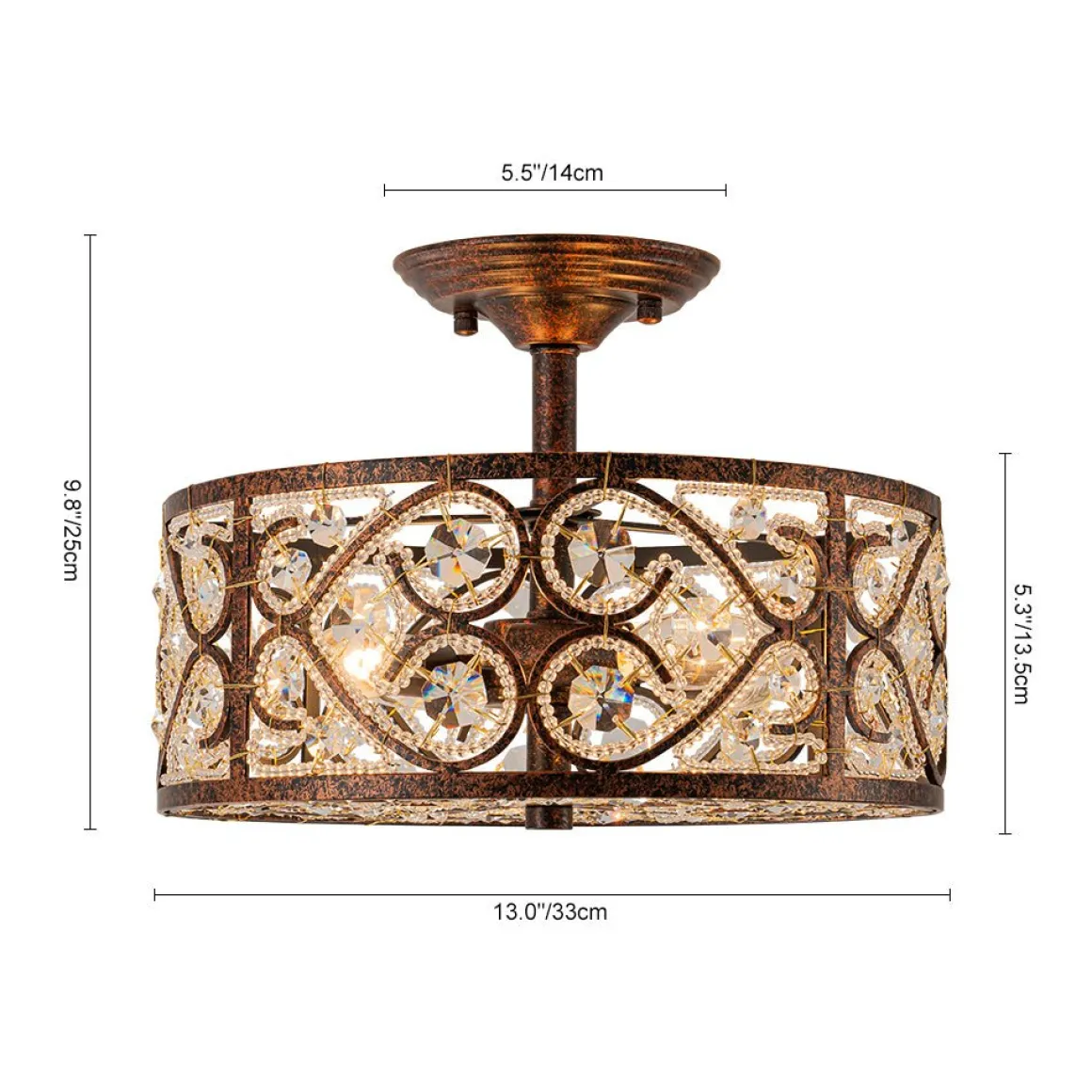Moroccan Antique Crystal Drum Cage Semi Flush Mount