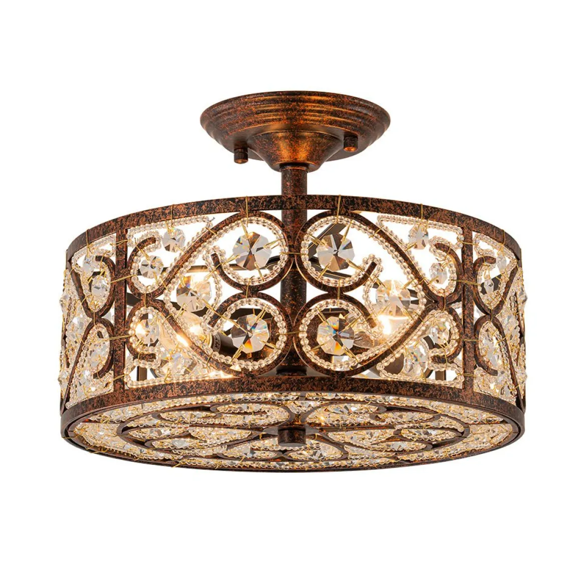 Moroccan Antique Crystal Drum Cage Semi Flush Mount
