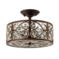 Moroccan Antique Crystal Drum Cage Semi Flush Mount