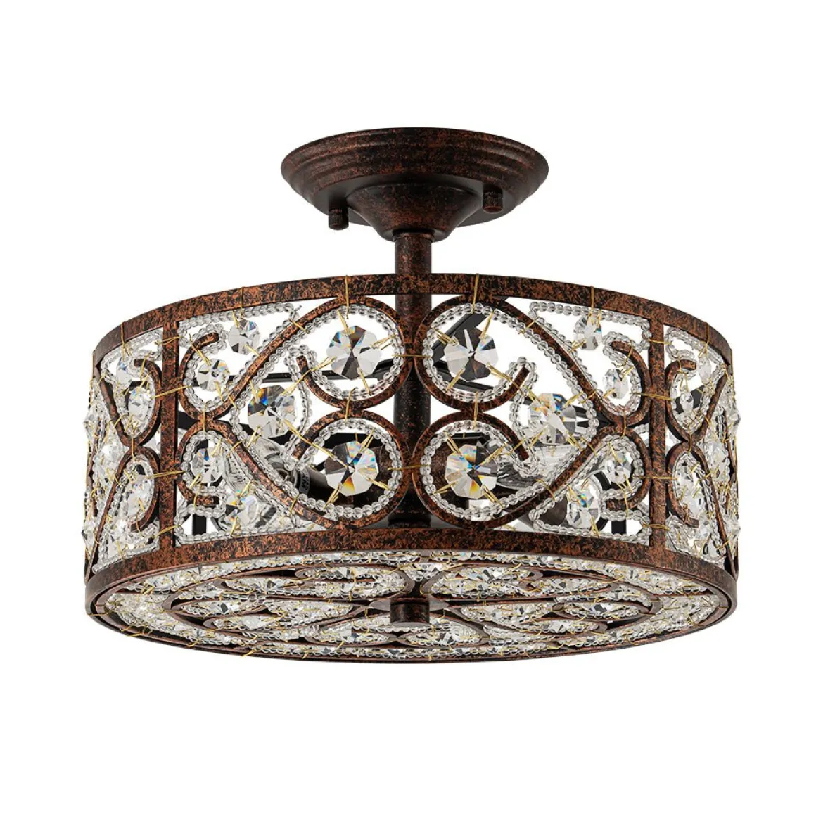 Moroccan Antique Crystal Drum Cage Semi Flush Mount