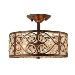 Moroccan Antique Crystal Drum Cage Semi Flush Mount