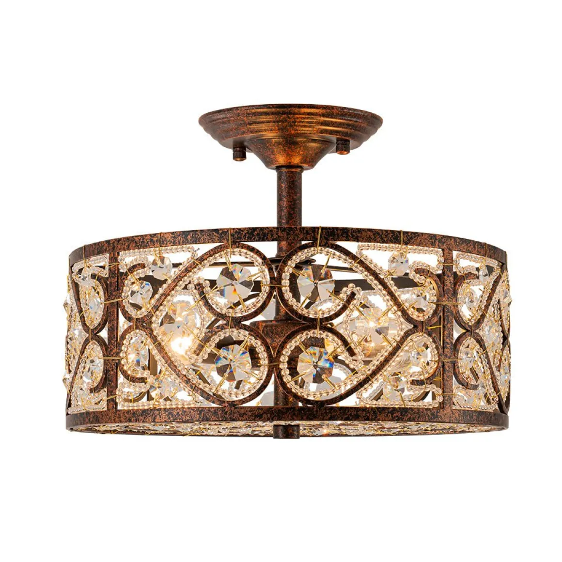 Moroccan Antique Crystal Drum Cage Semi Flush Mount
