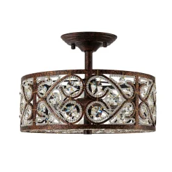 Moroccan Antique Crystal Drum Cage Semi Flush Mount