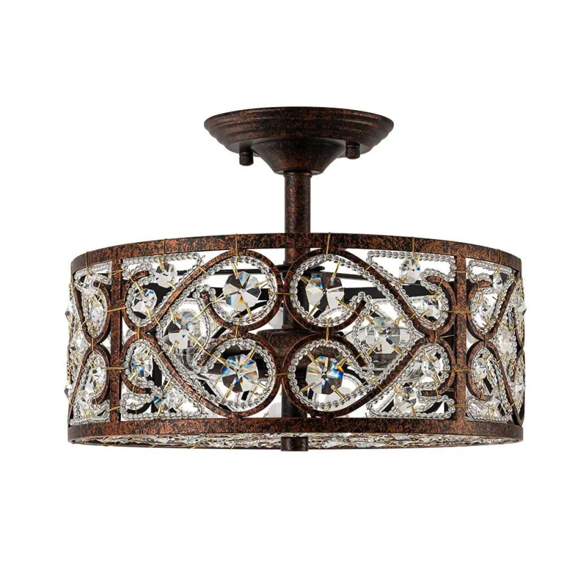 Moroccan Antique Crystal Drum Cage Semi Flush Mount
