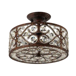 Moroccan Antique Crystal Drum Cage Semi Flush Mount