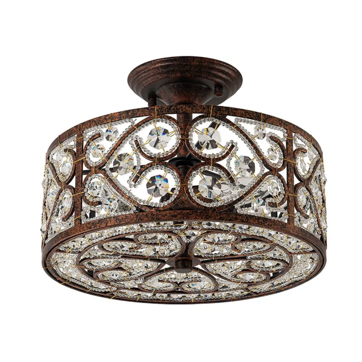 Moroccan Antique Crystal Drum Cage Semi Flush Mount