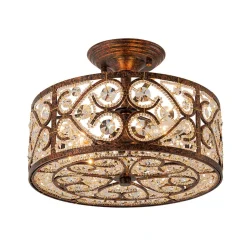 Moroccan Antique Crystal Drum Cage Semi Flush Mount