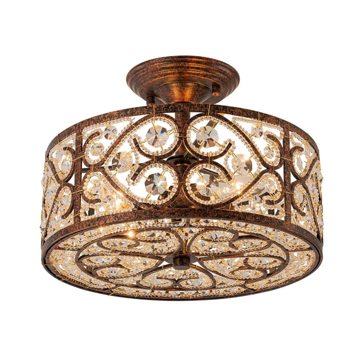 Moroccan Antique Crystal Drum Cage Semi Flush Mount