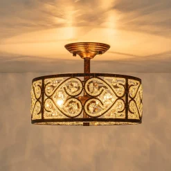 Moroccan Antique Crystal Drum Cage Semi Flush Mount