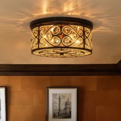Moroccan Antique Crystal Drum Flush Mount Ceiling Light
