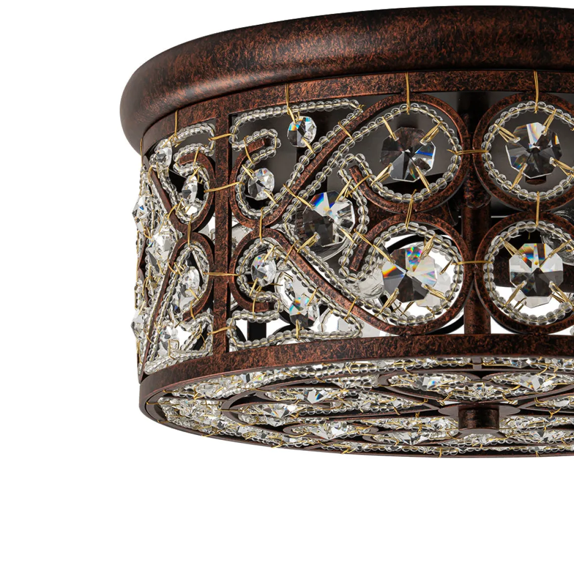 Moroccan Antique Crystal Drum Flush Mount Ceiling Light