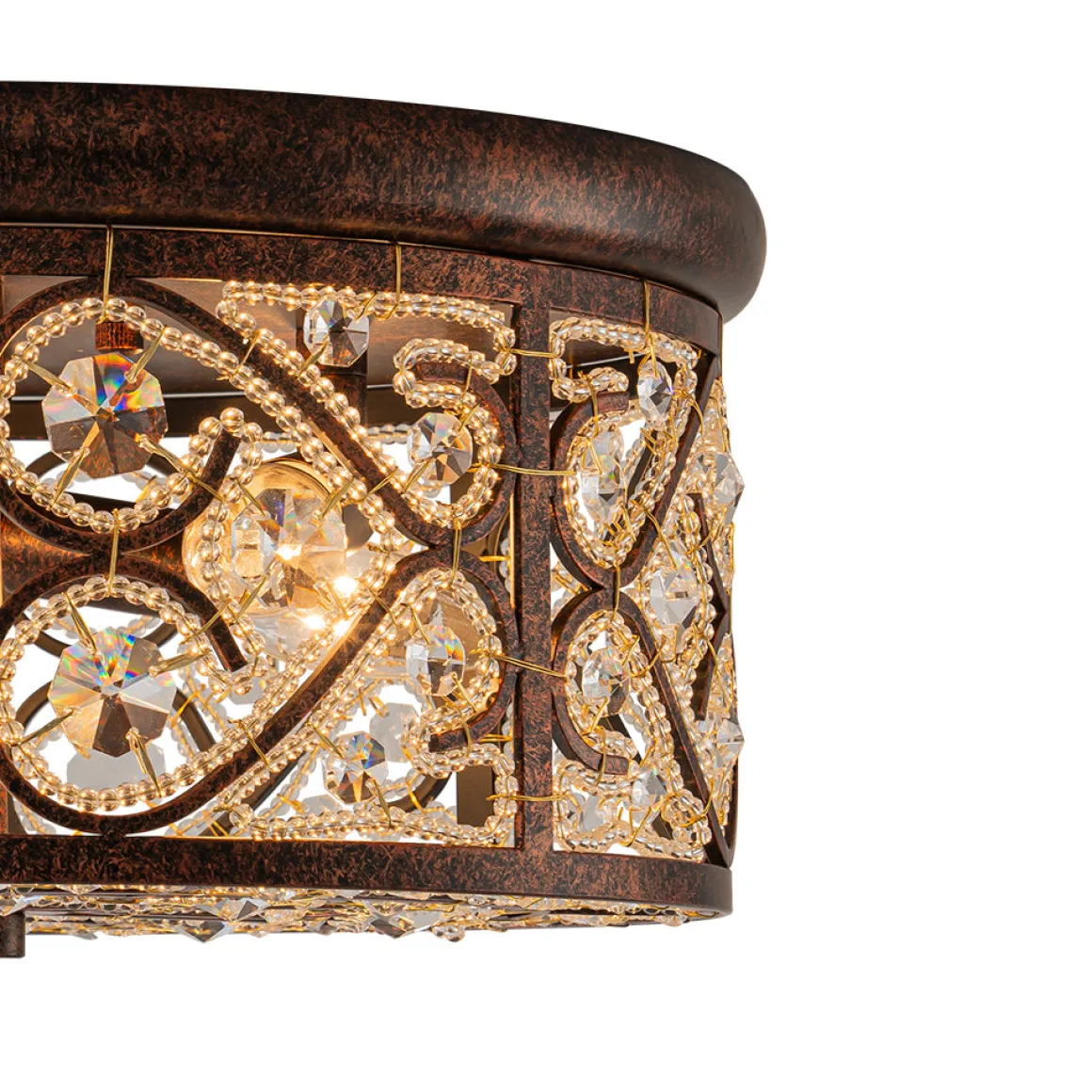 Moroccan Antique Crystal Drum Flush Mount Ceiling Light