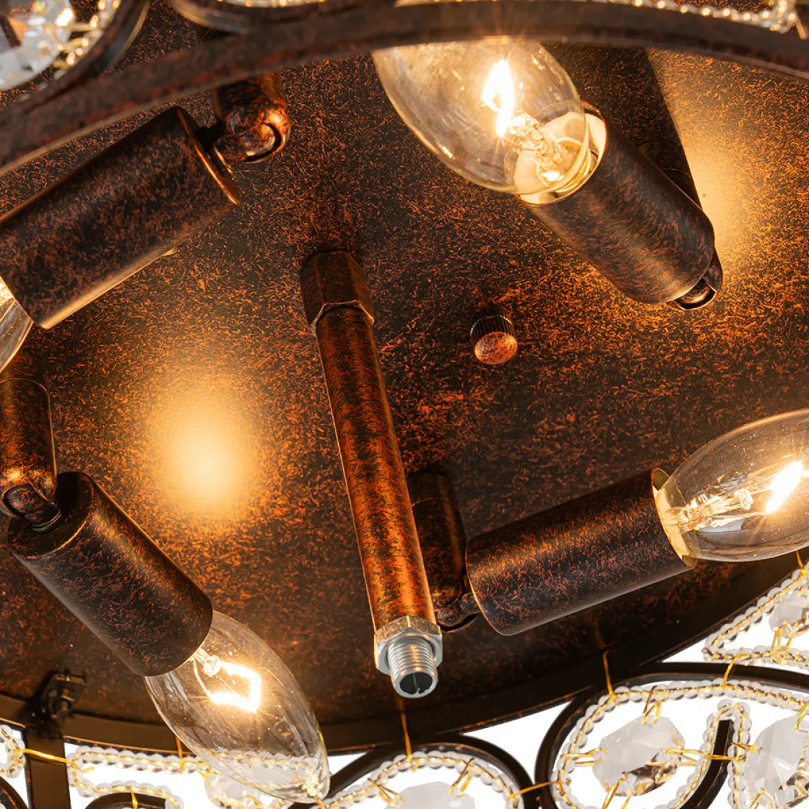 Moroccan Antique Crystal Drum Flush Mount Ceiling Light