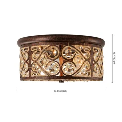 Moroccan Antique Crystal Drum Flush Mount Ceiling Light