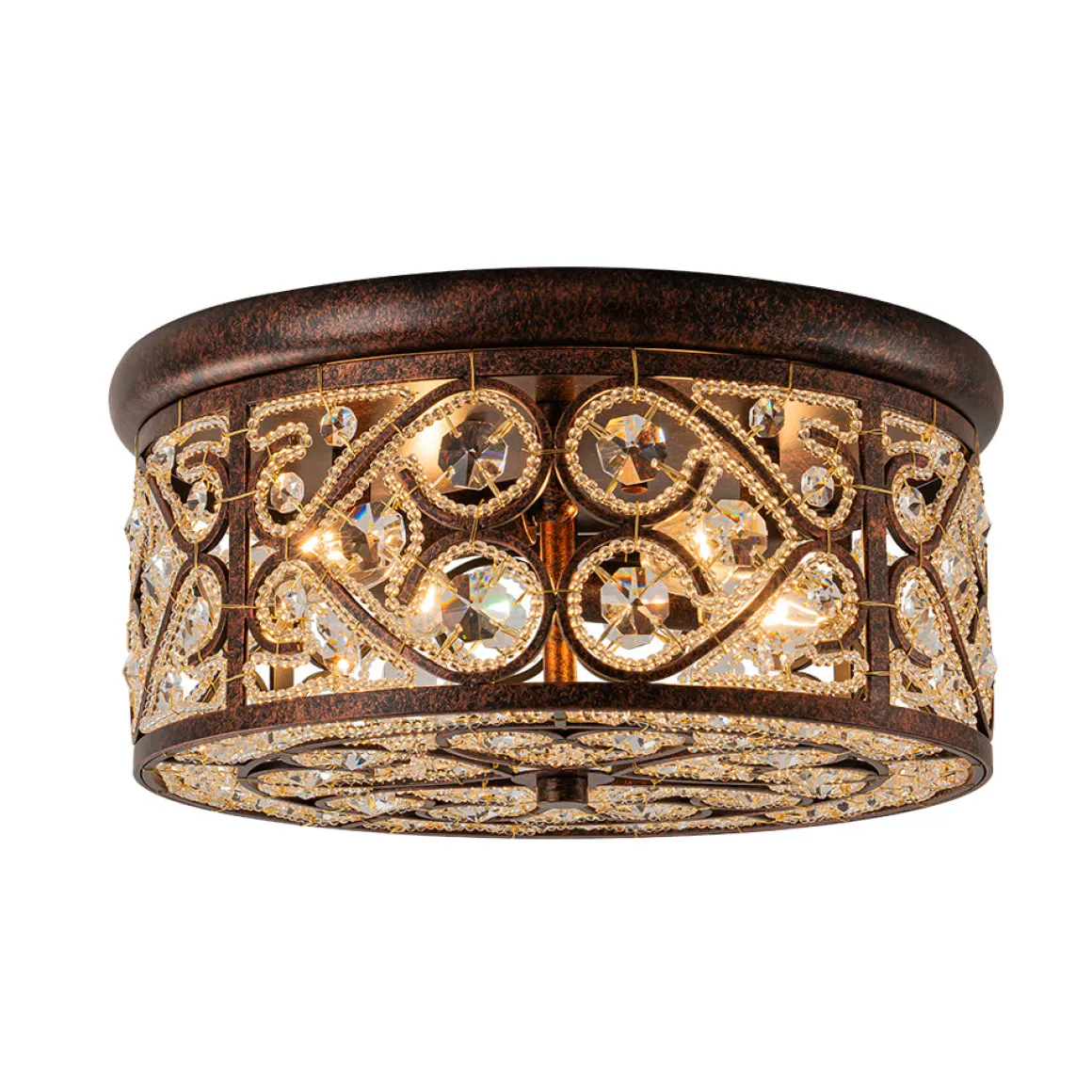 Moroccan Antique Crystal Drum Flush Mount Ceiling Light
