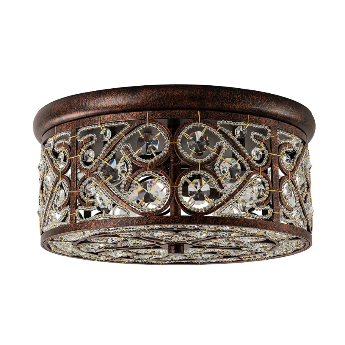 Moroccan Antique Crystal Drum Flush Mount Ceiling Light