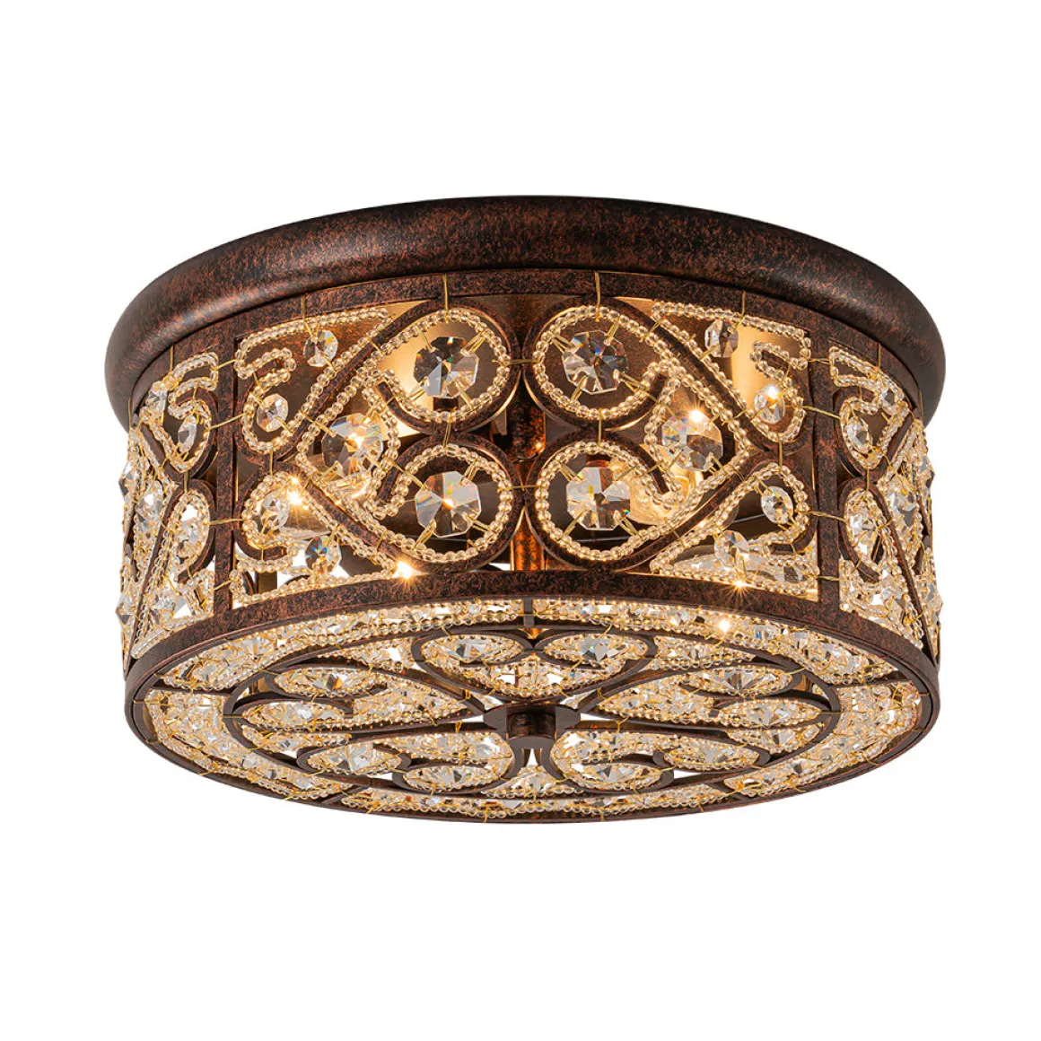 Moroccan Antique Crystal Drum Flush Mount Ceiling Light