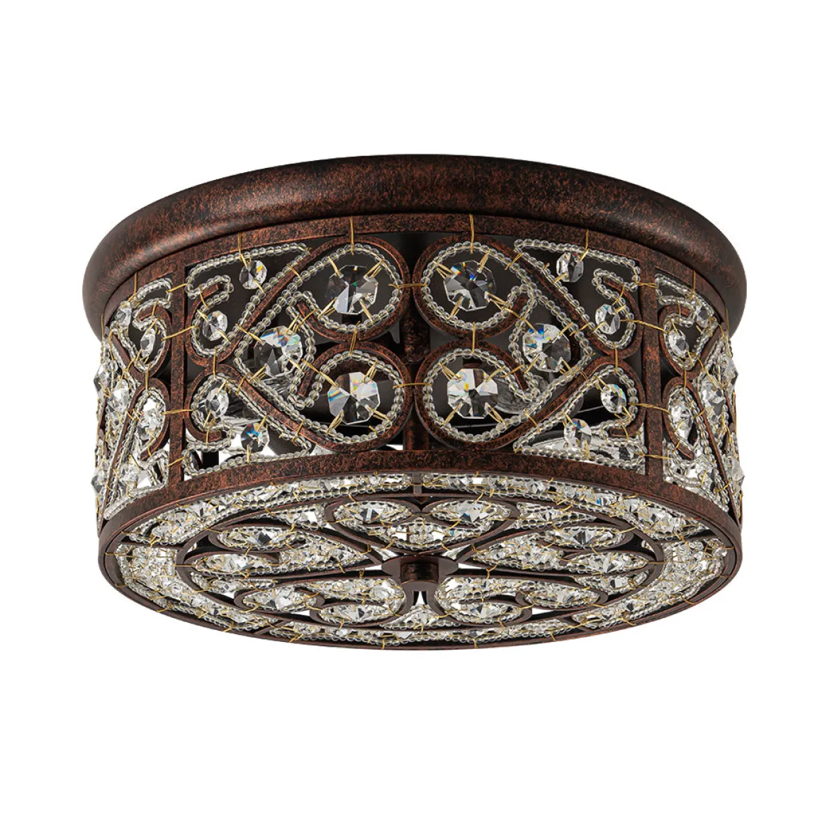 Moroccan Antique Crystal Drum Flush Mount Ceiling Light