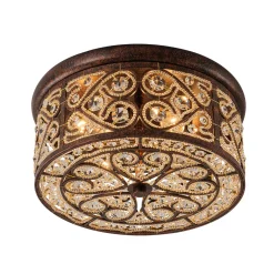 Moroccan Antique Crystal Drum Flush Mount Ceiling Light
