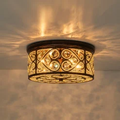 Moroccan Antique Crystal Drum Flush Mount Ceiling Light