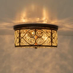 Moroccan Antique Crystal Drum Flush Mount Ceiling Light