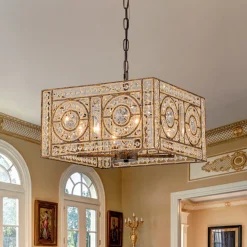 Moroccan Glam Antique Crystal Square Cage Chandelier