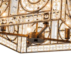 Moroccan Glam Antique Crystal Square Cage Chandelier