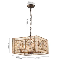 Moroccan Glam Antique Crystal Square Cage Chandelier