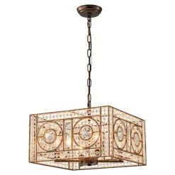 Moroccan Glam Antique Crystal Square Cage Chandelier