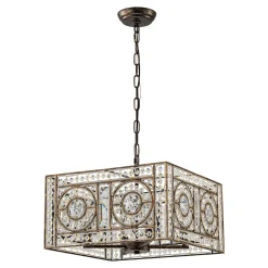 Moroccan Glam Antique Crystal Square Cage Chandelier