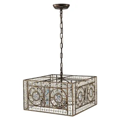 Moroccan Glam Antique Crystal Square Cage Chandelier