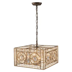 Moroccan Glam Antique Crystal Square Cage Chandelier