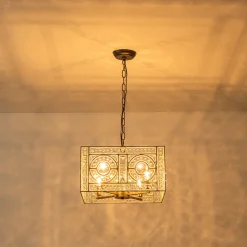Moroccan Glam Antique Crystal Square Cage Chandelier
