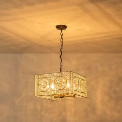 Moroccan Glam Antique Crystal Square Cage Chandelier