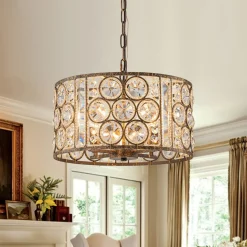 Moroccan Glam Vintage Crystal Drum Lantern Pendant
